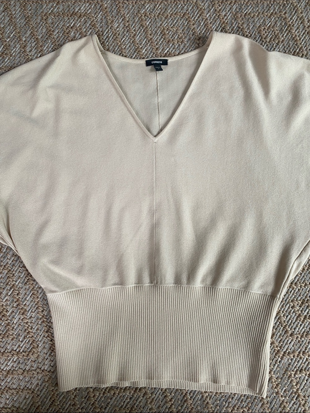 Express Cream V-Neck Ribbed Waist Sweater Top